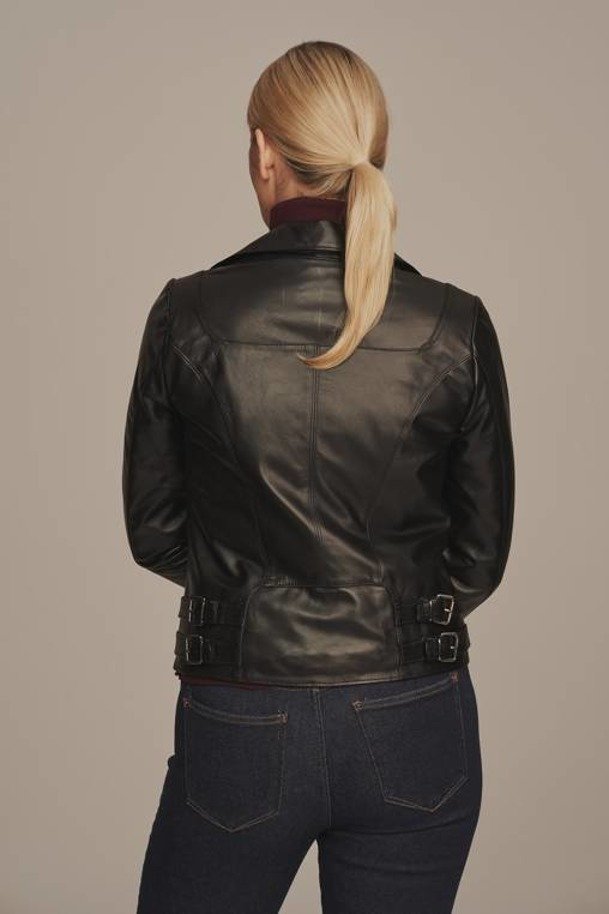 Womens leather biker jacket black